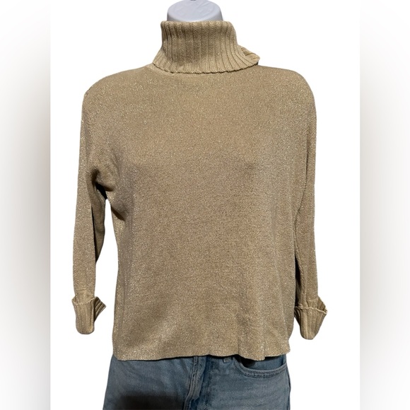 Joseph A. Gold Metallic Silk Pullover Turtleneck Sweater Size M‎ - Picture 1 of 5
